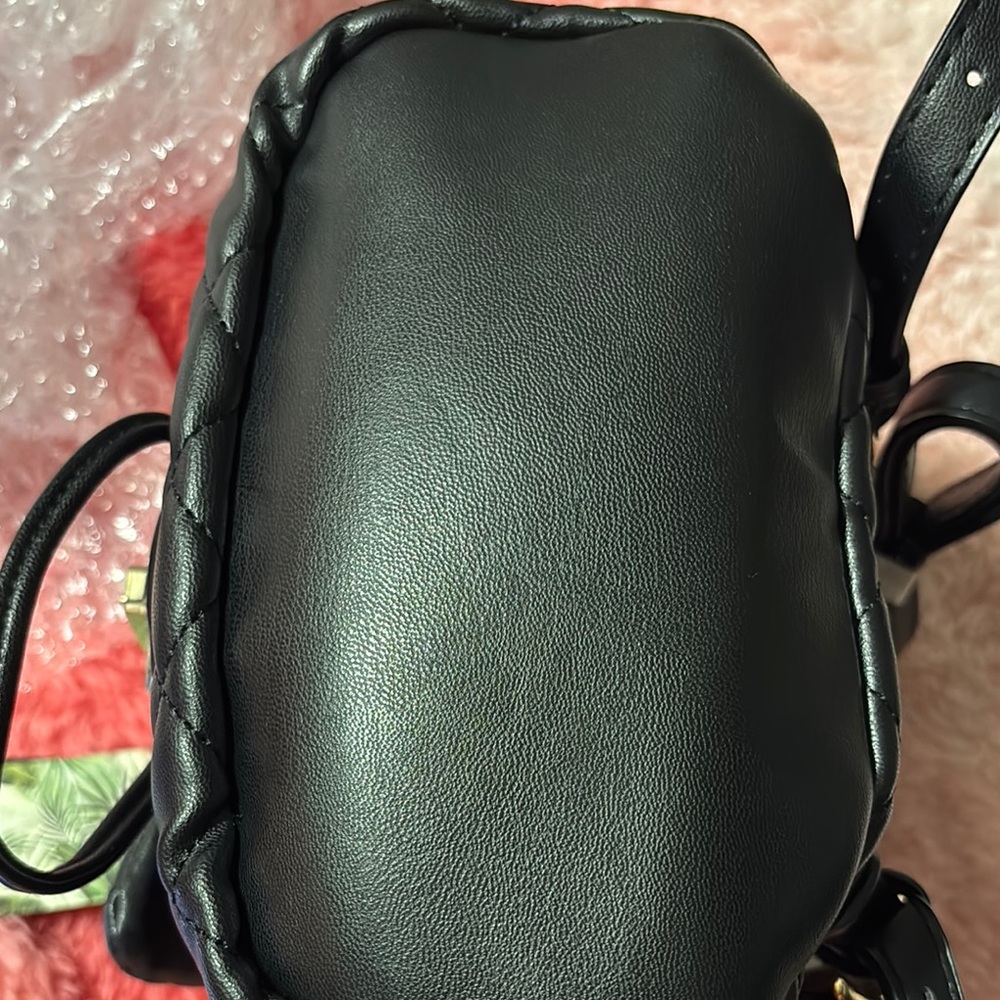 Badgley Mischka Black Quilted Backpack with Gold Accents - Picture 4 of 5